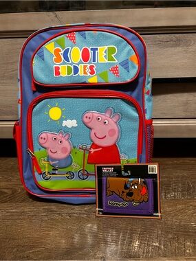 Vintage Y2K 16inch Peppa Pig Blue and Red Scooter Buddies Backpack
